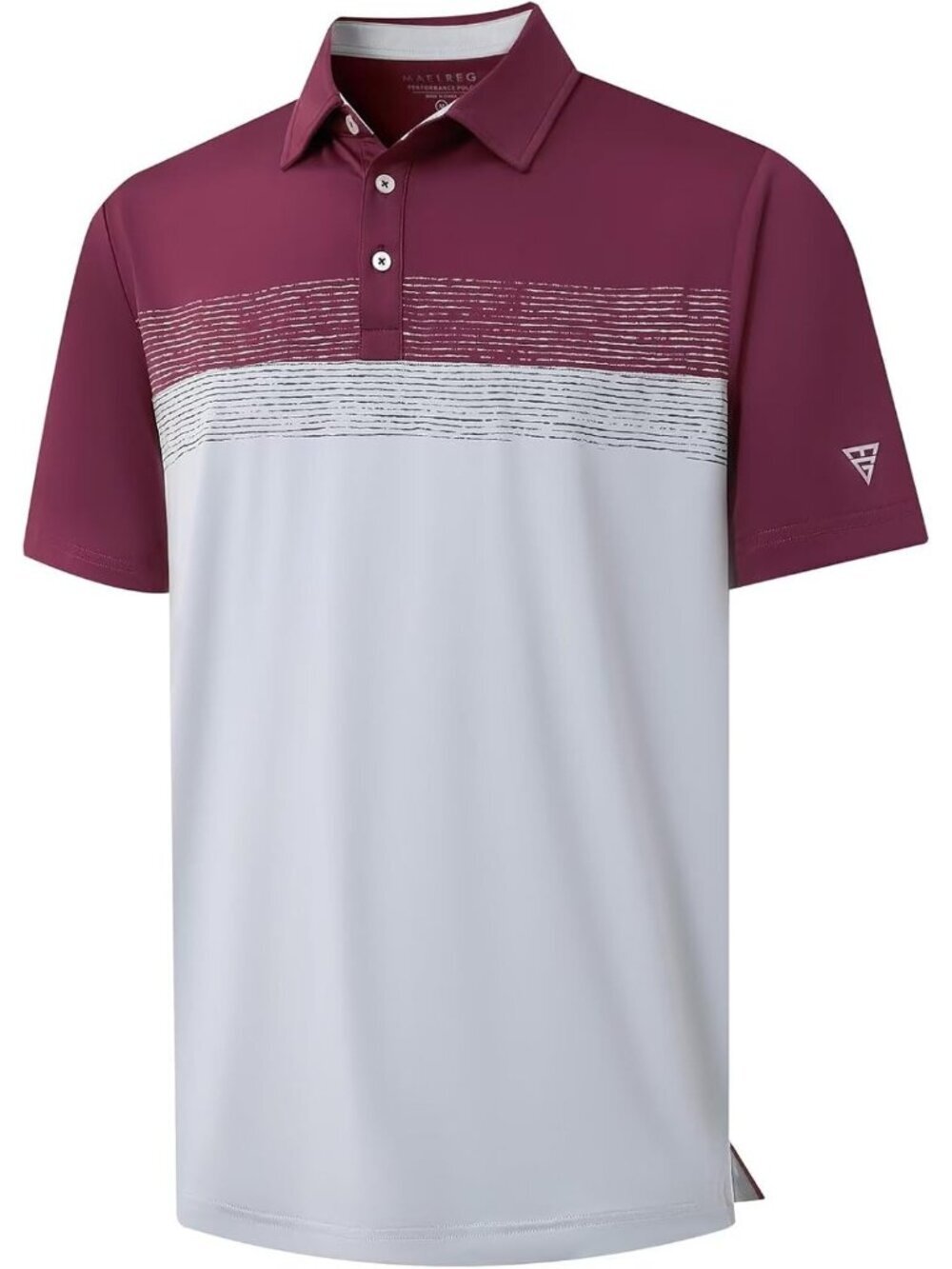 MenA- Glacier Grey Dry Fit Polo Shirt Color Block Chest Print Moisture Wick